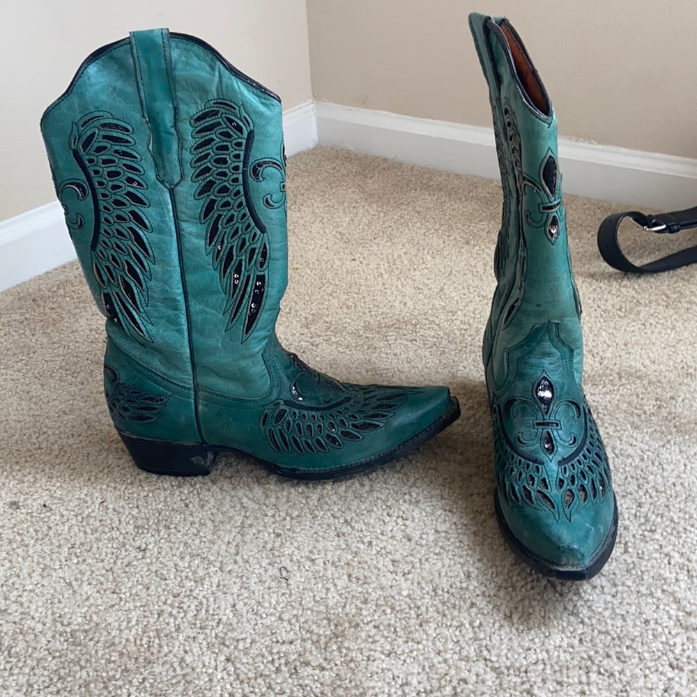 Cowboy pro turquoise and sequins boot